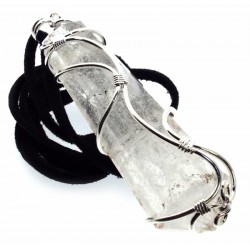 Large Faceted Clear Quartz Coiled Wire Pendant